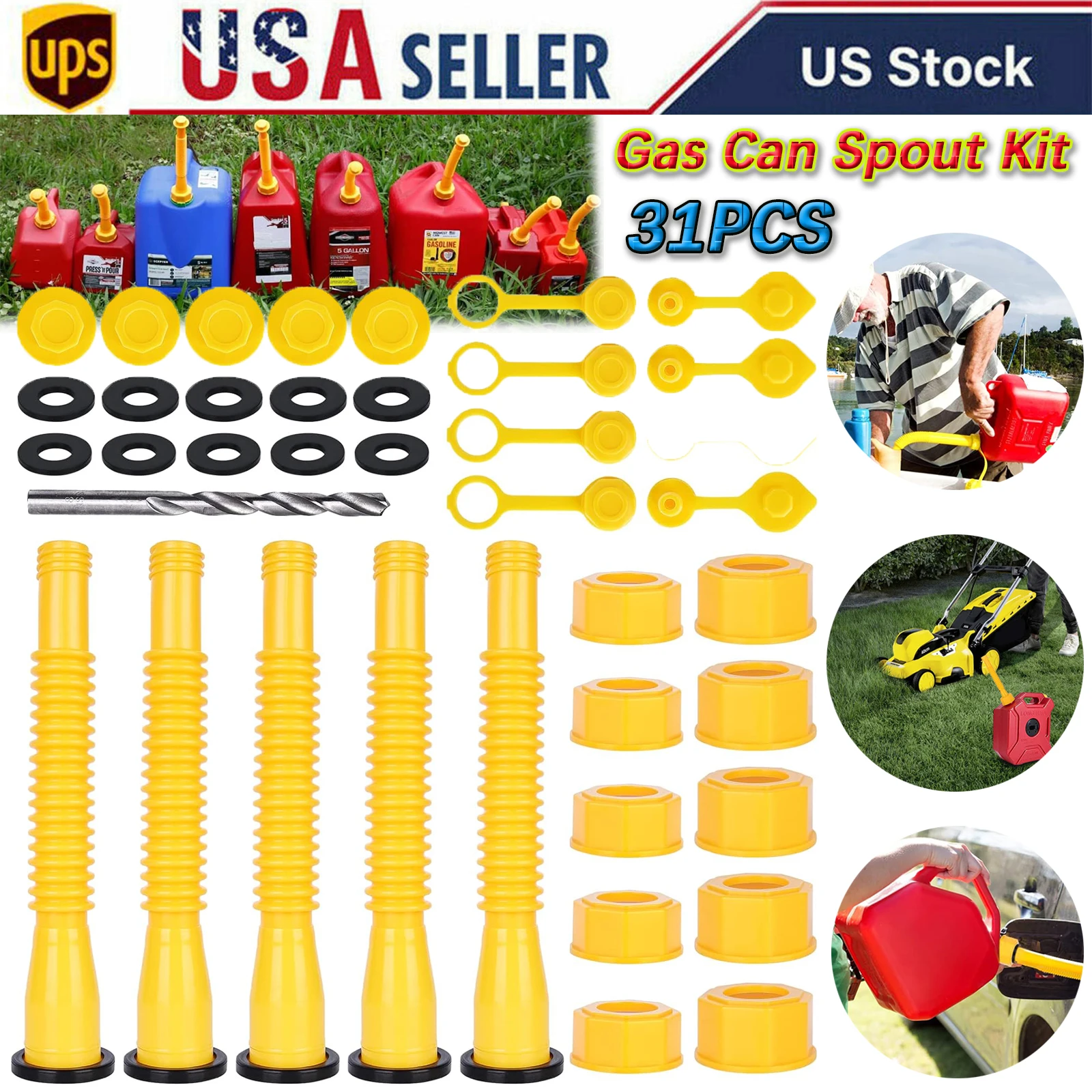 31X Gas Can Spout Kit Nozzle Vent Replacement For Plastic Gas Cans Old Style Cap