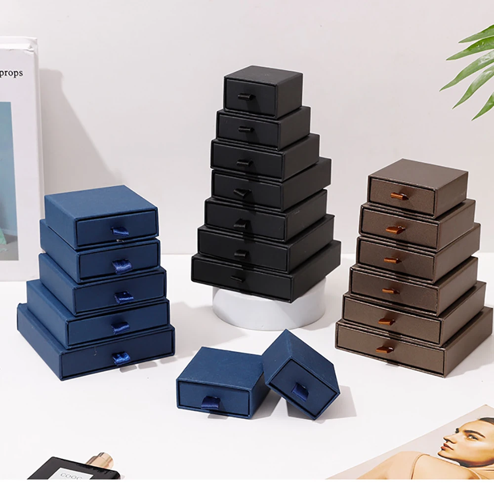 24 Stück Schmuck-Verpackungsboxen, Karton, Schublade, Schmuck-Geschenk-Display-Box, Großpackung, 8 x 8 x 2,5 cm, Ringe, Ohrringe, Halsketten, dicke Papierbox – Detail 7