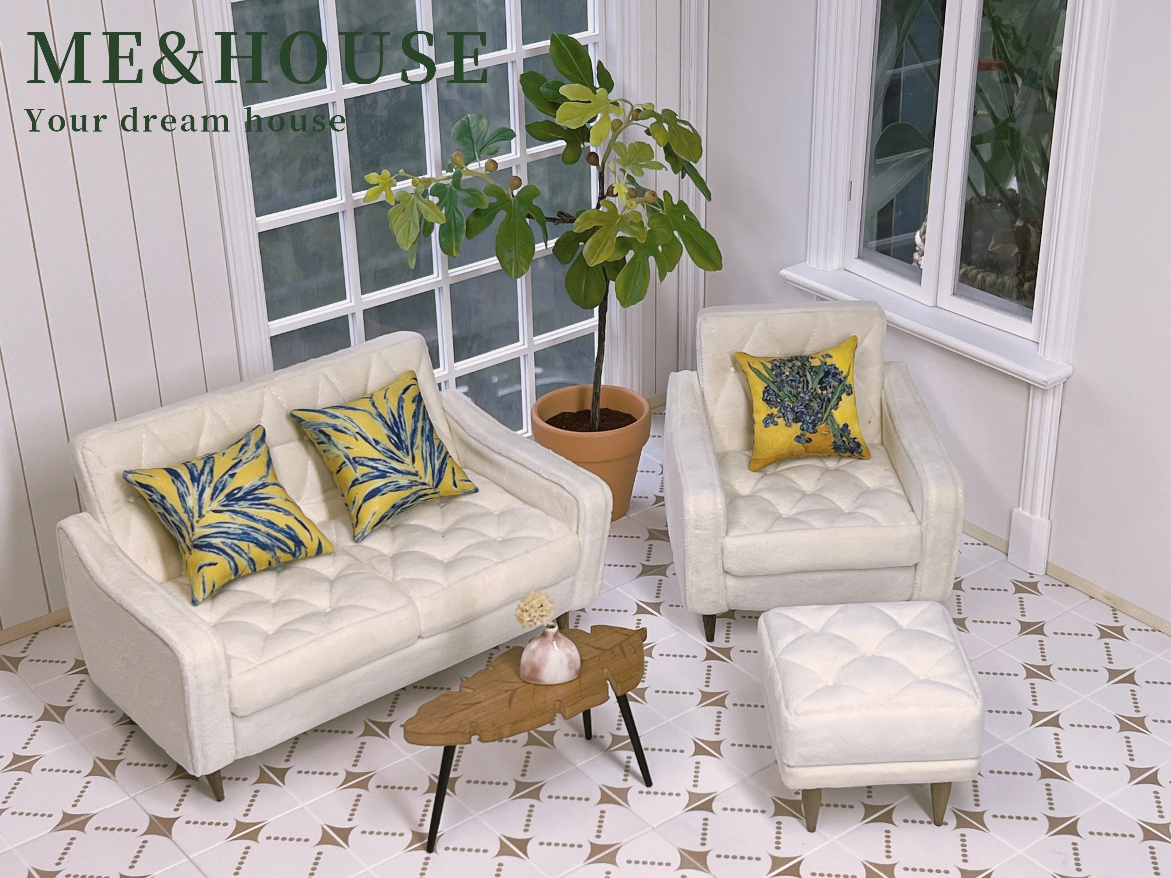 1/6 bjd ob11 miniature dollhouse furniture Mini model Living room furniture kitchen  double sofa 2