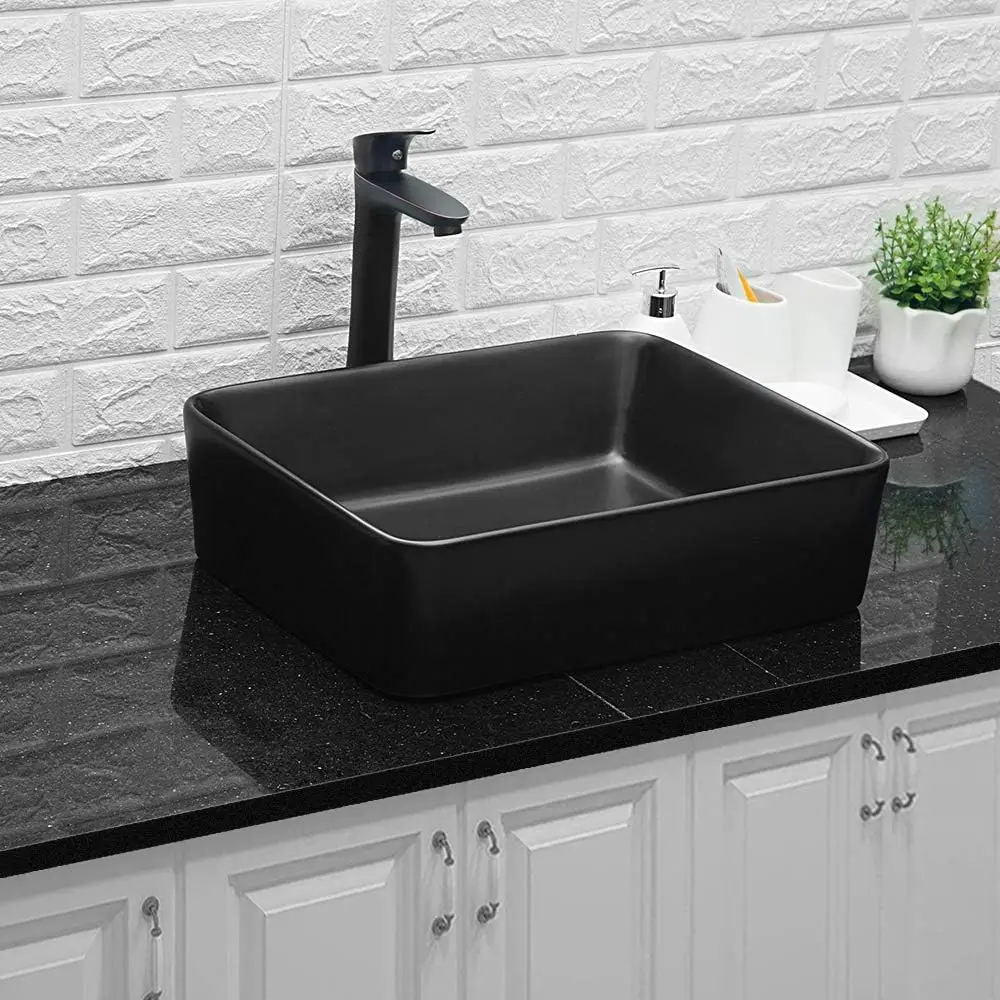 1 Pc Bathroom Container Sink Rectangular 19 "x15" Counter Over Black Ceramic Container Sink Art Basin 3