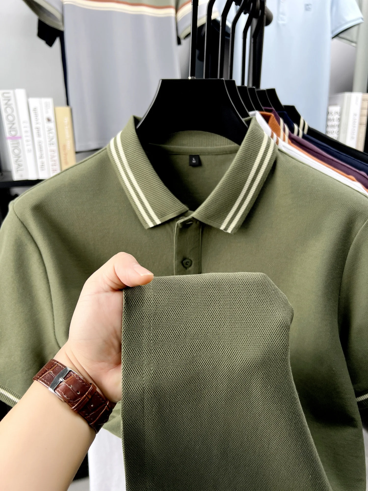 100% pure cotton summer men's striped collar short sleeve fashion hot selling polo shirt high-quality breathable comfort T-shirt 10 Sdf0718fa35254a118dfe74d006c23057s