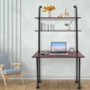 Wall Mount Desk 3 Tiers Computer Writing Table Laptop Industrial Bookcase Floating Pipe Ladder with Shelf for Home Office School 6