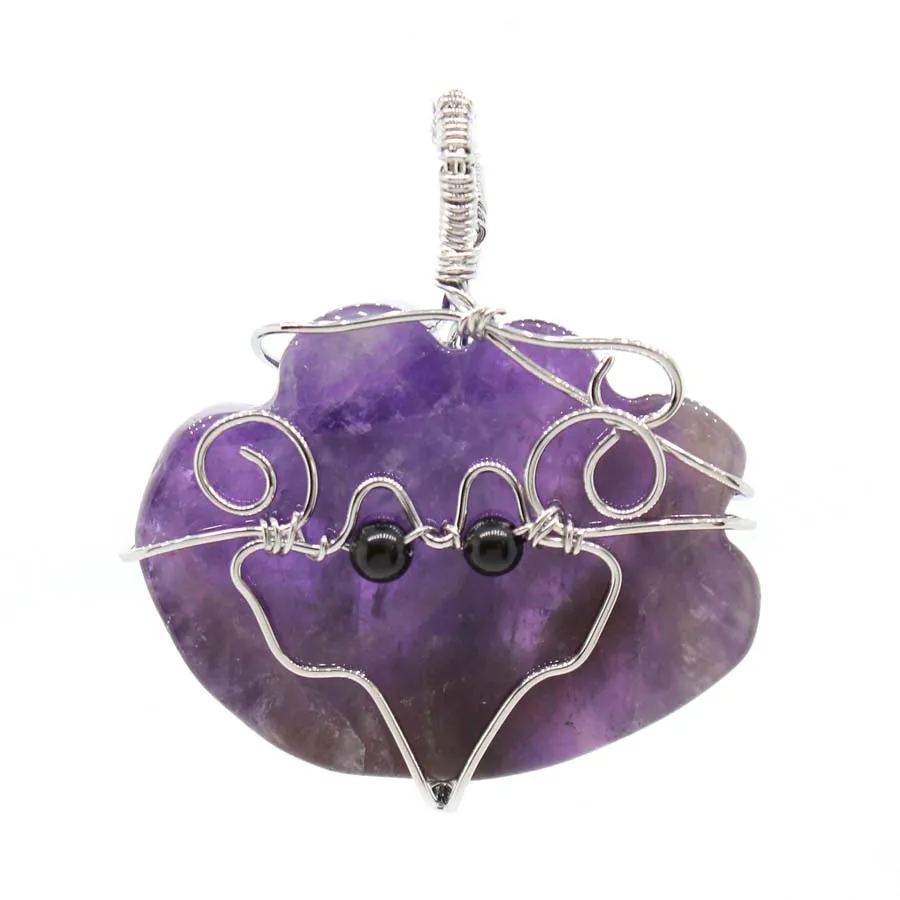 

Unique Style Simple Design Natural Gem Stone Wire Wrapped Pendant New Style Reiki Amethyst Rock Crystal Tiger Eye Stone Jewelry