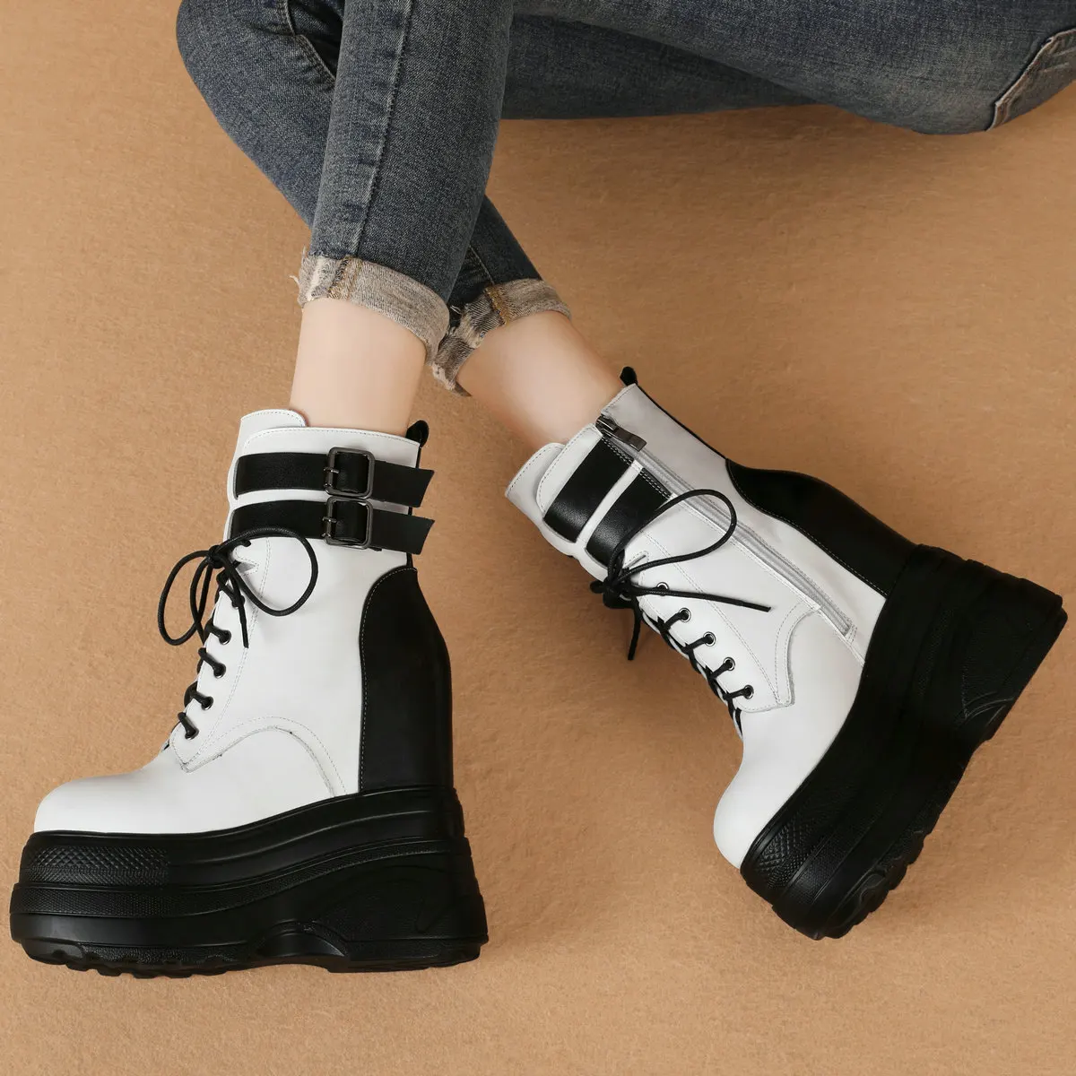 Winterpumps für Damen, maßgeschneidert, Übergröße 47, echtes Leder, Keilabsatz, Schneestiefel, große Größe 46, klobige Turnschuhe, Größe 44, Schuhe – Detail 5