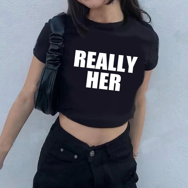 Really Her Sexy Women Women's Short-Sleeved Shirt Crop Top Y2k Popular Fashion Short-Sleeved 2