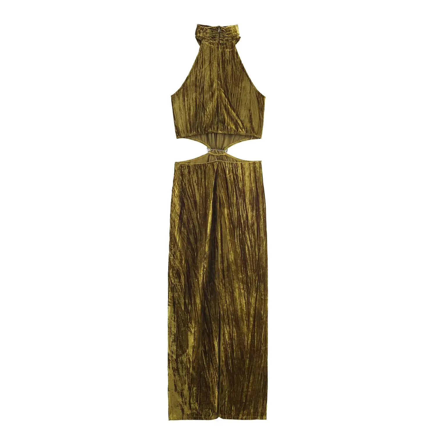 Women Summer Fashion Resort Style Velvet Jewelry-Embellished Open Design Sleeveless Dress Female Sexy Hem Slit Long Party Dress