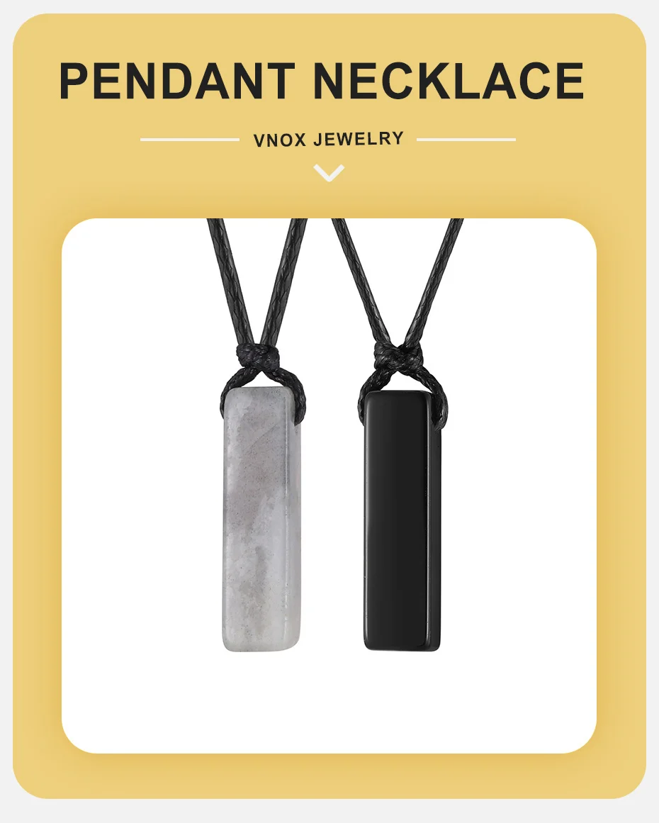 Vnox Halskette mit schwarzem Wachsseil, Naturstein-Anhänger, grüner Dongling-Tigerauge-Anhänger, verstellbarer Lederband-Schmuck für Männer Ihn – Detail 1