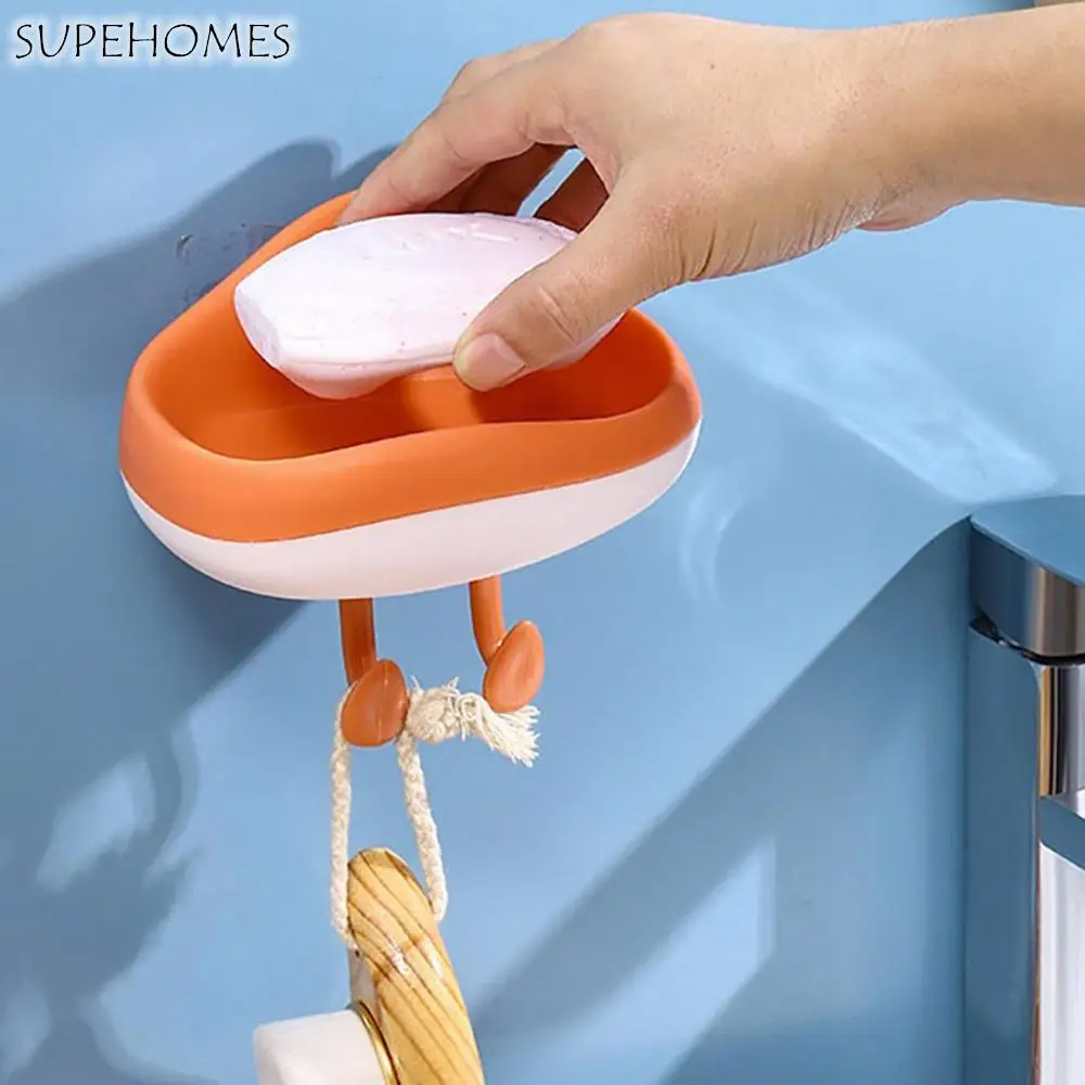 

Cute Creative Wall-mounted Strong Bearing PP Material Punch-free Drying Rack Bathroom Organizer Bathroom Storage Drain Soap Box