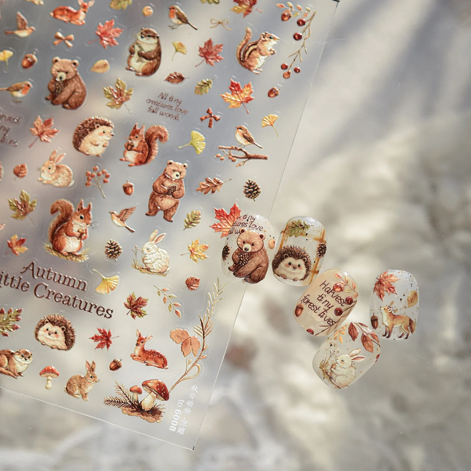 Enchanted Forest Animal Nail Art Stickers - Bears, Squirrels, Rabbits & Nature Elements for DIY Manicure