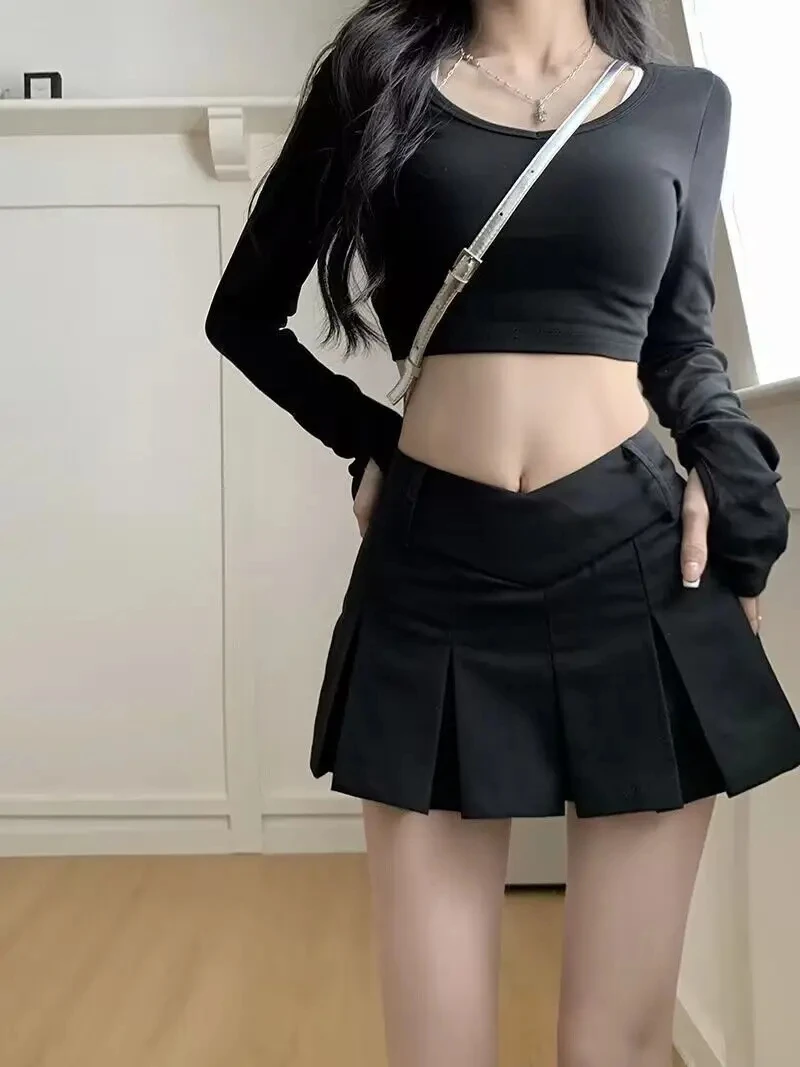 Vintage Dark Grey Mini Skirts Women Ruffles Pleated Sexy Shorts Skirts Female Fashion Streetwear Mujer Faldas