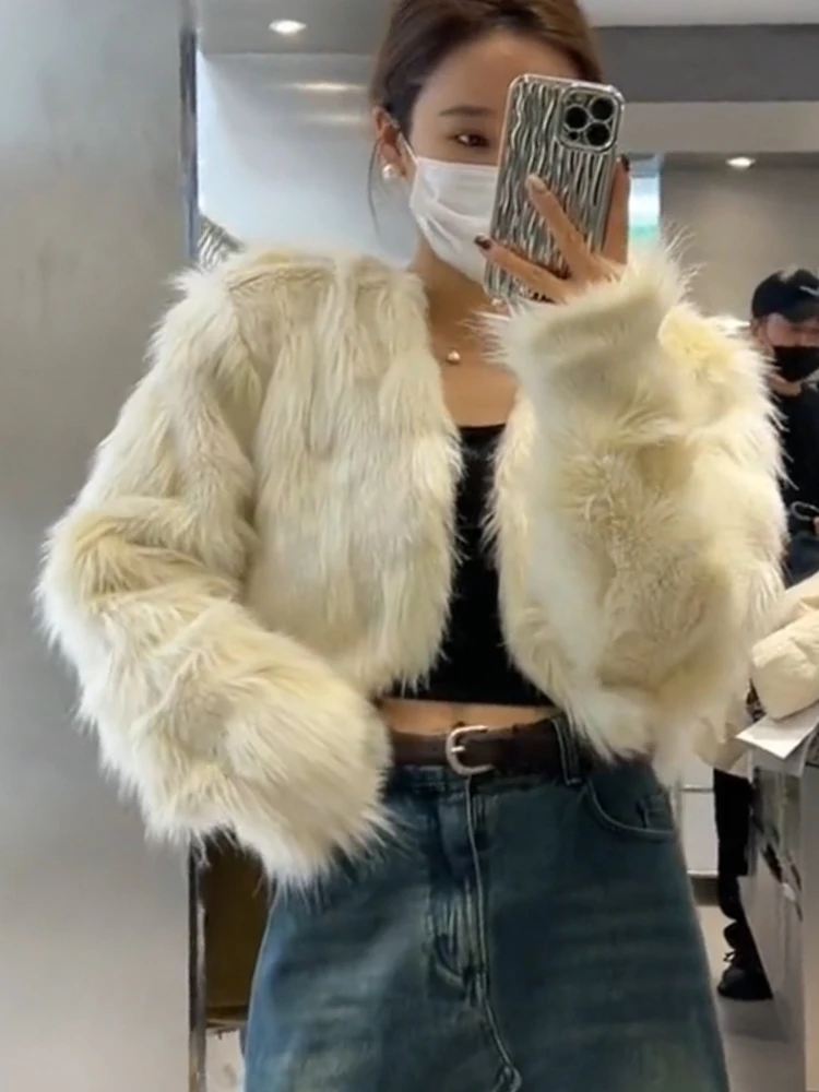 Fashion Imitation Fur Fox Jackets Cropped Coat Women's Clothies Fall/winter Loose Wool Cardigan Tops Outerwear Short Thick Warm