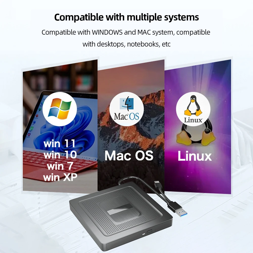 컴퓨터 태블릿 데스크탑용 외부 CD DVD 드라이브, USB 3.0 C 타입 DVD 버너, 플러그 앤 플레이 CD 녹음기, 무료 드라이브 DVD CD 플레이어