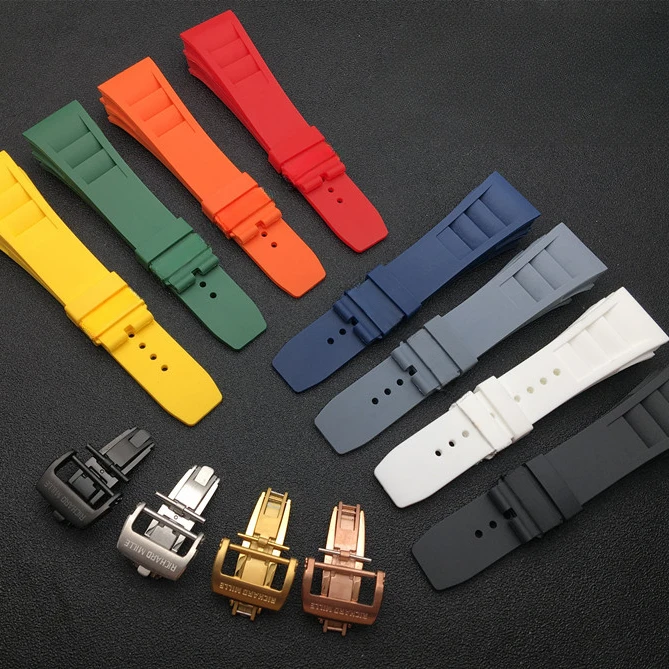 Per Richard Mille Waterproof Silicone Sports Machinery Cinturini Per Orologi 25Mm Rm055/011/052 Fold Buckle Sostituisci Gli Accessori
