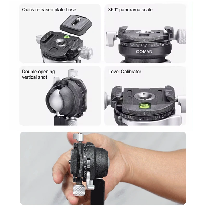 COMAN Zero X Lightweight Carbon Fiber Camera Tripod Professional Compact Travel Video Tripod With Ball Head For Film Shooting