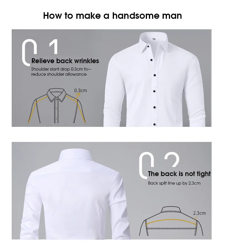 New 2023 spring and summer men's long-sleeved four-sidedelastic business casual silky anti-wrinkle non-ironing white shirt S~8XL