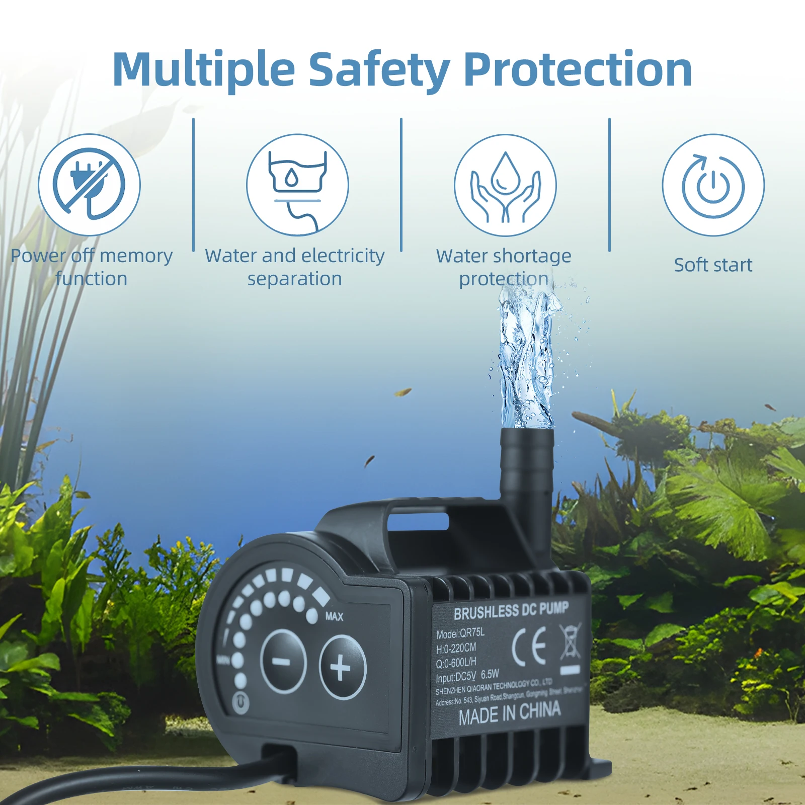 Submersible Water Pump Portable USB 8 Levels Adjustable 0-400L/H 0-600L/H Small Fountain Pump with 0-9.8ft Lift 7.2ft Lift 6.5ft water pump aquarium water pump fish tank pump