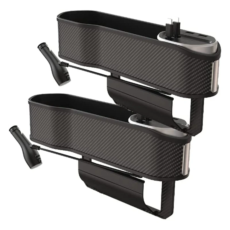

NEW-Car Seats Space Filler Organizer With Cup Holder,Front Car Seats Organizer With 2 USB Ports,Console Side Pocket (2 Pack)