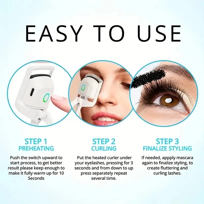 Eyelash Curler 1pc ABS Electric Eyelash Curler Long-Lasting Curl Electric Eye Lash Perm Eyelashes Clip EyelashCurler Device Makeup Tools