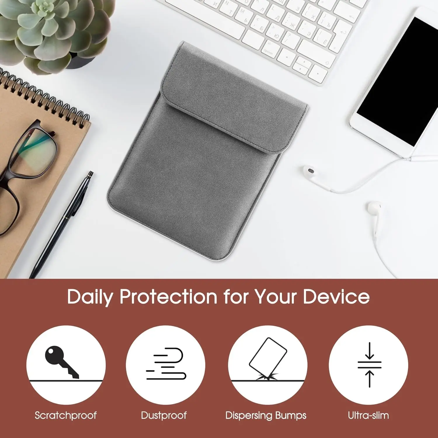 Enhanced eBook Storage Bag Case with Free Hand Strap, 6-Inch