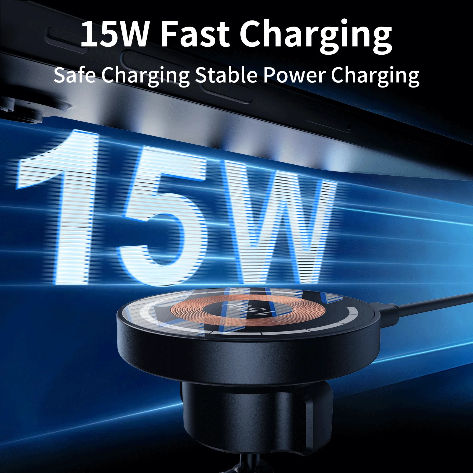 Magnetic Wireless Charger Car Mount with 360° Rotation and Fast Charging