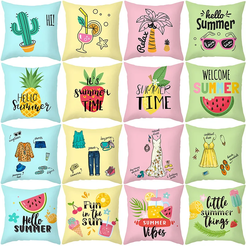 

Summer Decorative Cushion Cover 45x45cm Cartoon Fruit Pillow Cover Colorful Polyester Pillowcase Home Offoce Sofa Pillow Case