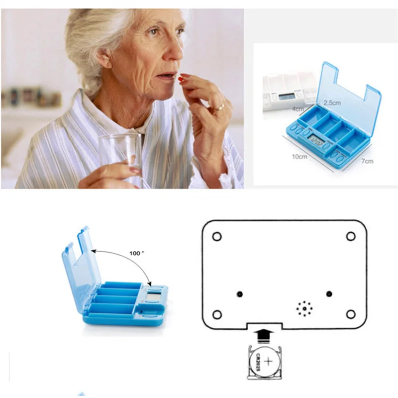 4 Grid Pill Box Medicine Storage Box Electronic Timing Reminder Medicine Boxes Alarm Timer Pills Organizer Pill Drug Container