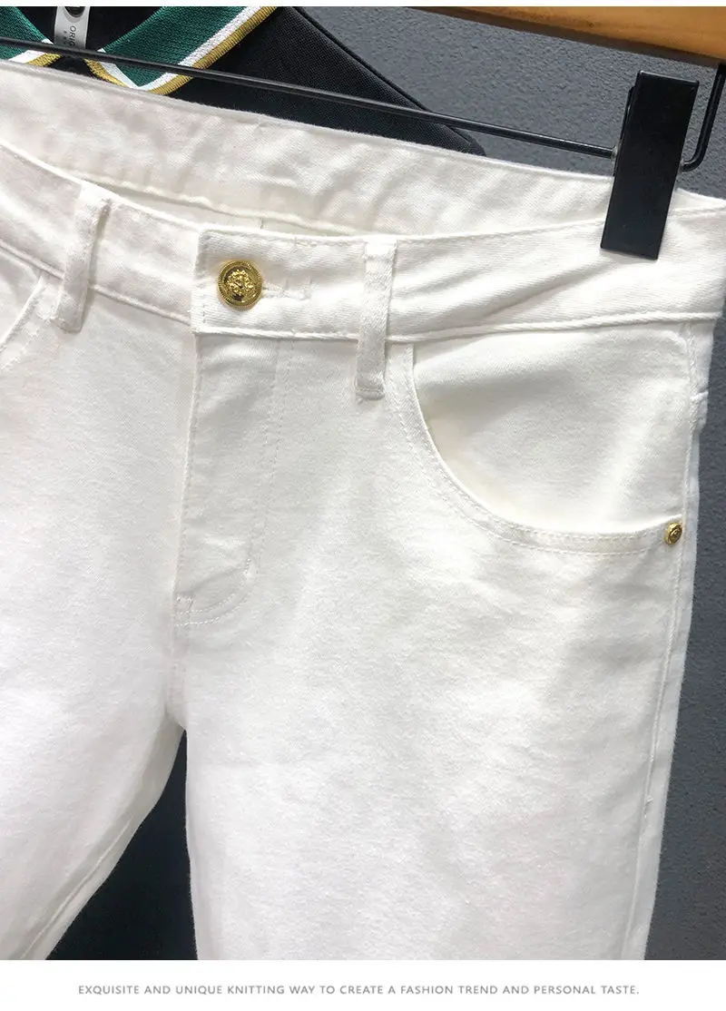 2023 new men's casual white embroidered denim shorts, casual