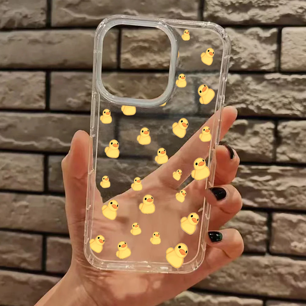 Adorable Yellow Duck Pattern Clear Shockproof Silicone Phone Case