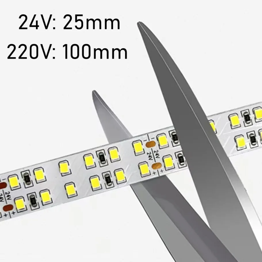 240LEDs/M 더블 로우 SMD 2835 LED 스트립 AC220V DC24V 유연한 절단 가능 소프트 램프 따뜻한/중립/백색광 10mm 11mm 장식 조명