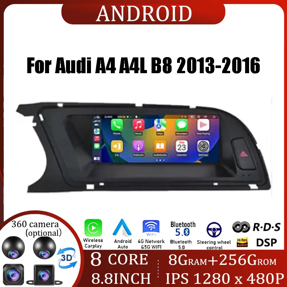 

8.8 Inch Android 13 Touch Screen Car Accessories Carplay Monitors Multimedia Audio Radio Player For Audi A4 A4L B8 2013-2016