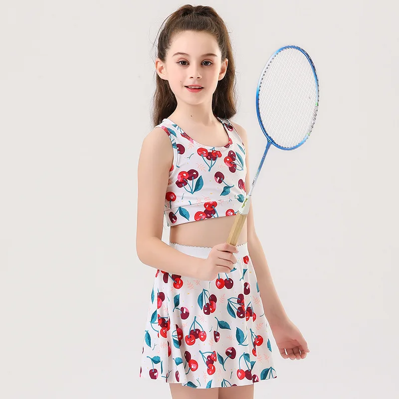 Girls Tennis Skirts Set with Sleeveless Tank Top and Skorts-Children's Yoga Suit Athletic Outfit for Pickball Golf Kids Size