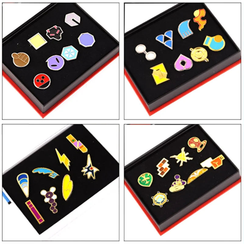 

Original Pokemon Badges Kanto Johto Hoenn Sinnoh Unova Kalos League Region Pins Brooches Orange Islands Box Pocket Monster