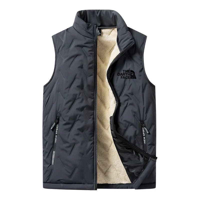 Men Fleece Jacket Vest Warm Sleeveless Winter Waterproof Zipper Autumn Stand Collar Casual