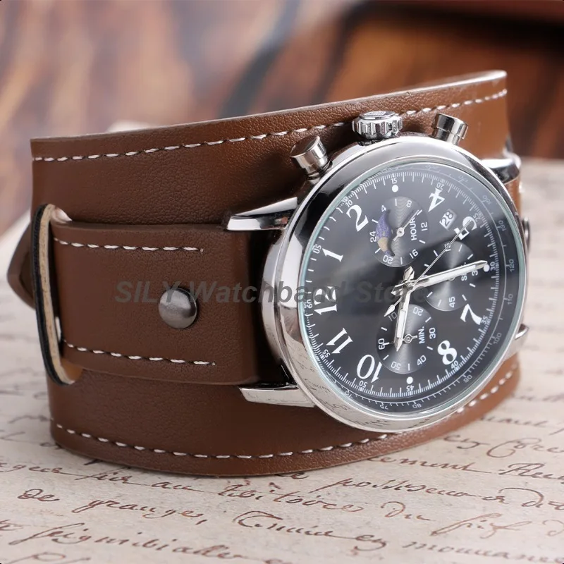 Vintage Cowhide Leather Wristband with Matte Base Tray