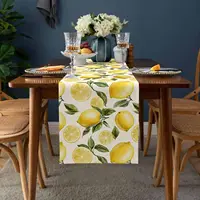Summer Lemon Theme Linen Table Runner Holiday Wedding Party Decor Watercolor Summer Farmhouse Table Runners Dining Table Decor 2