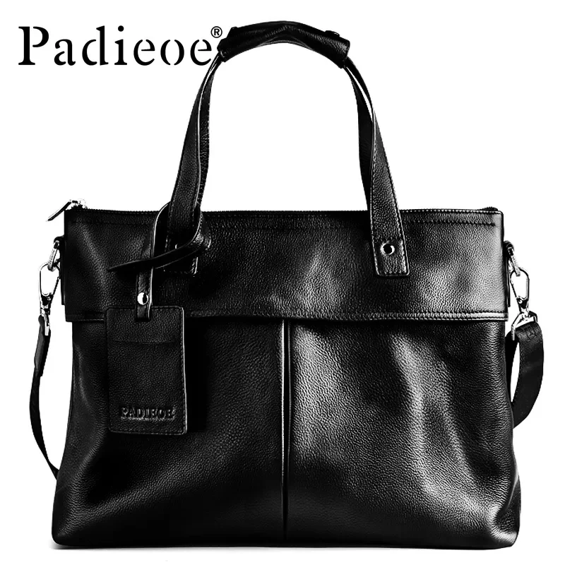 

2017 Men Bag Padieoe Design Men's Briefcase Genuine Leather 14" Laptop Portfolio Bag Luxury Shoulder Bag for Male Crossbody Bag