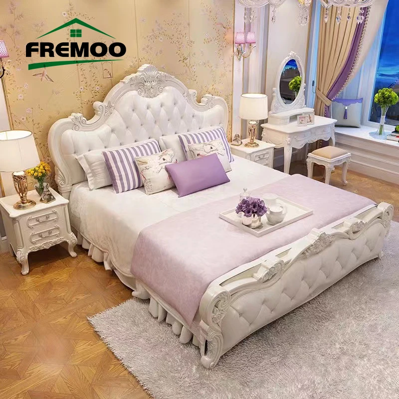 Luxury King Bed Frame Solid Wood Nordic American Leather Beds Designer Bedroom Set Home