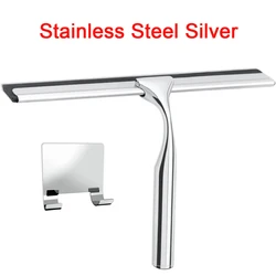 Premium Silicone Shower Squeegee with Holder - Glass and Mirror Cleaner (Silver)