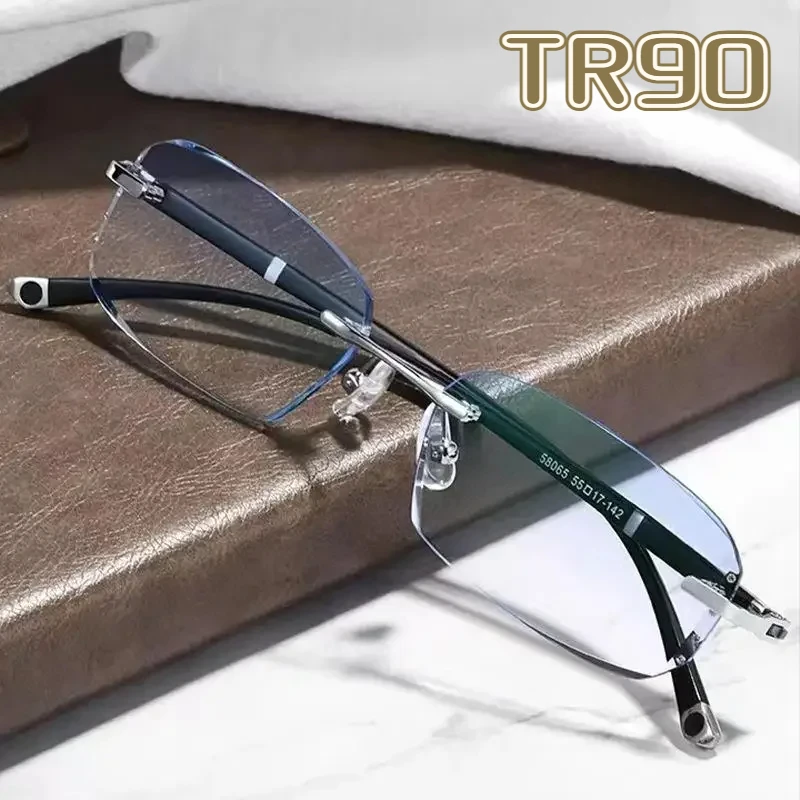 2024 diamond cutting frameless presbyopia glasses anti blue light anti