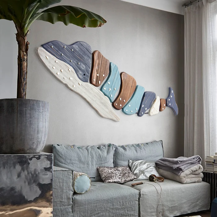 

Mediterranean Marine Animal Wooden Fish Wall Hanging Children's Room Wall Sticker Crafts Home Livingroom Wall Mural Decoration