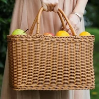 Home Storage Organizer Rattan Woven Basket With Handle Portable Picnic Basket Handwoven Rectangular Flower Basket Fruit 1