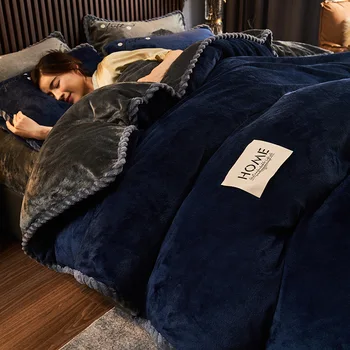 블루 밀크 벨벳 부드럽고 따뜻한 이불 커버, 퀸 사이즈, 양면 봉제 겨울 담요, 침구, 럭셔리 이불 커버, 신제품