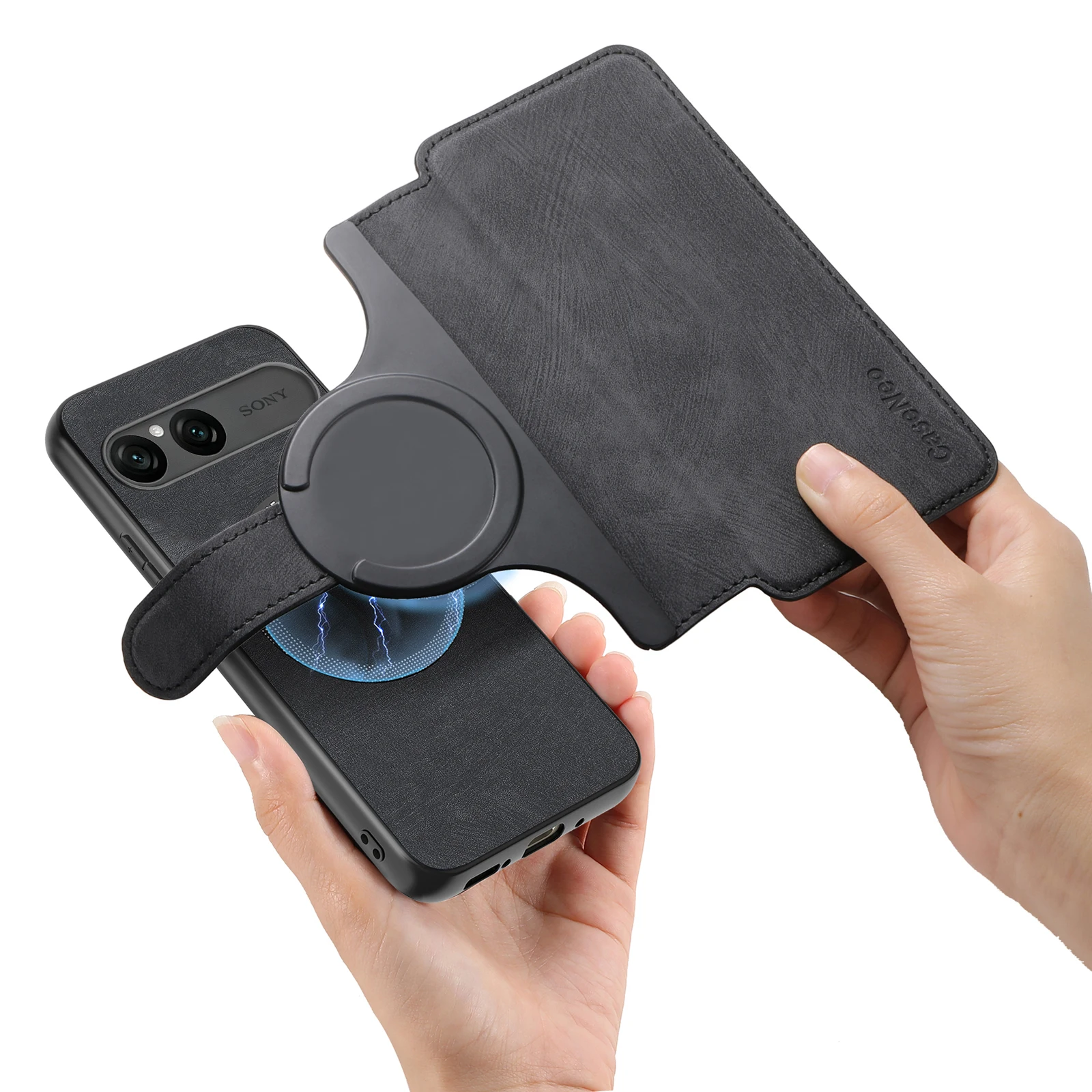 Multifunction Flip Leather Magnetic Wallet Case with Magsafe Removable 2-in-1 Phone Cover