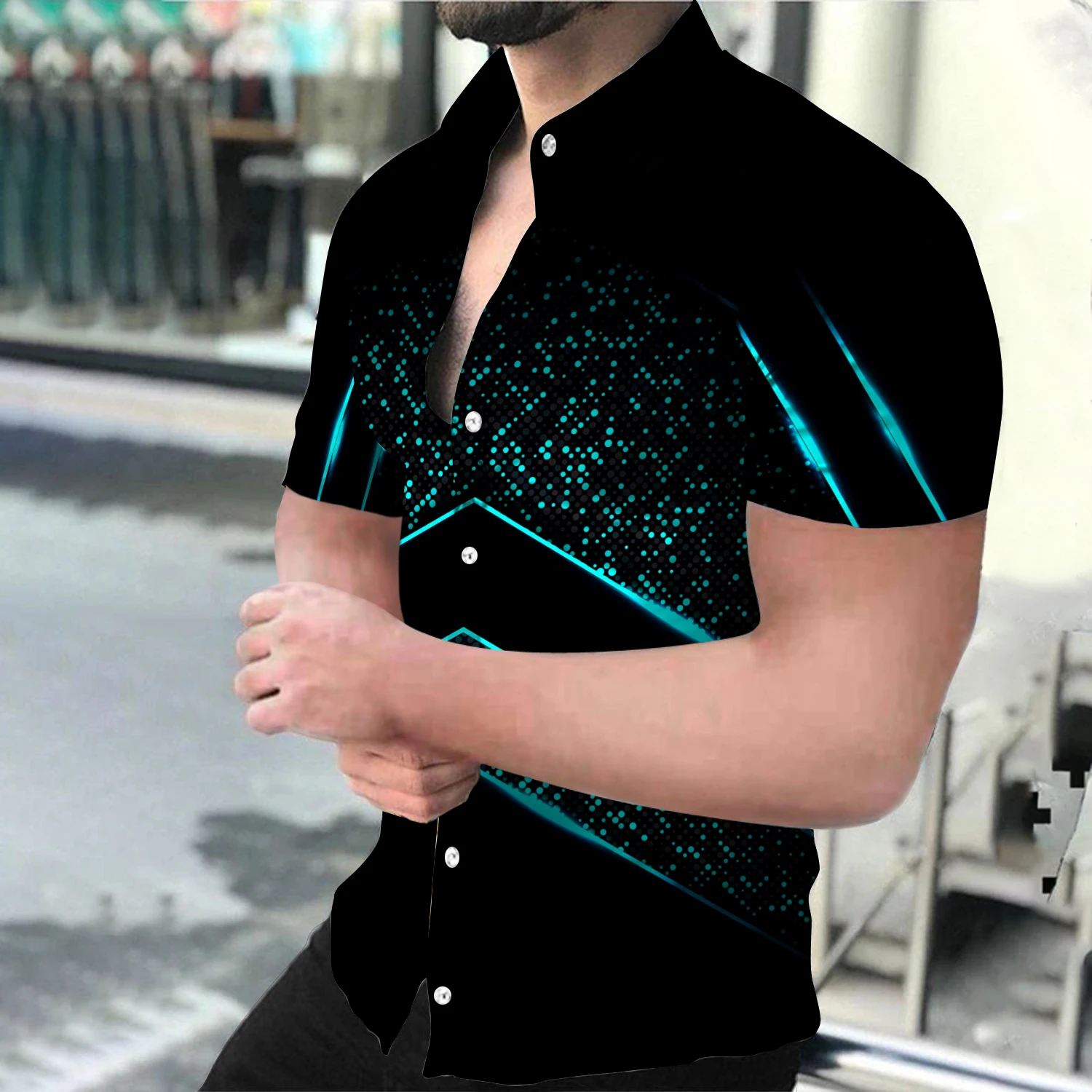 Summer Fashion Men's Social shirts Turn-down Collar Buttoned Shirt Casual Starry Sky Print Short Sleeve Tops Mens Clothing S-4XL