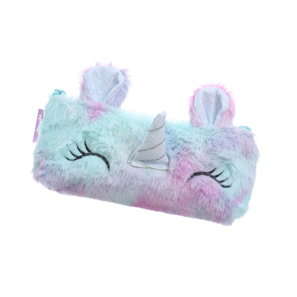 

Plush Pencil Bag Cartoon Unicorn Design Pencil Bag Fashion Style Pen Holder School Stationery for Students (Light Blue)