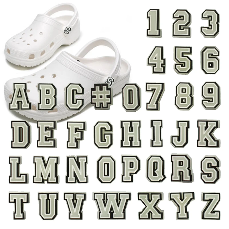 White & Black Crocs Jibbitz Letter V Shoe Accessories