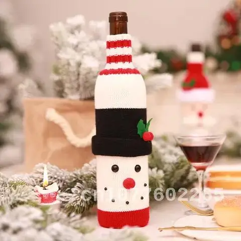 

Practical Woven Santa Claus Wine Bottle Cover Christmas Snowman Wine Bottle Family Dining Table Wine Bag Home Party Ornament