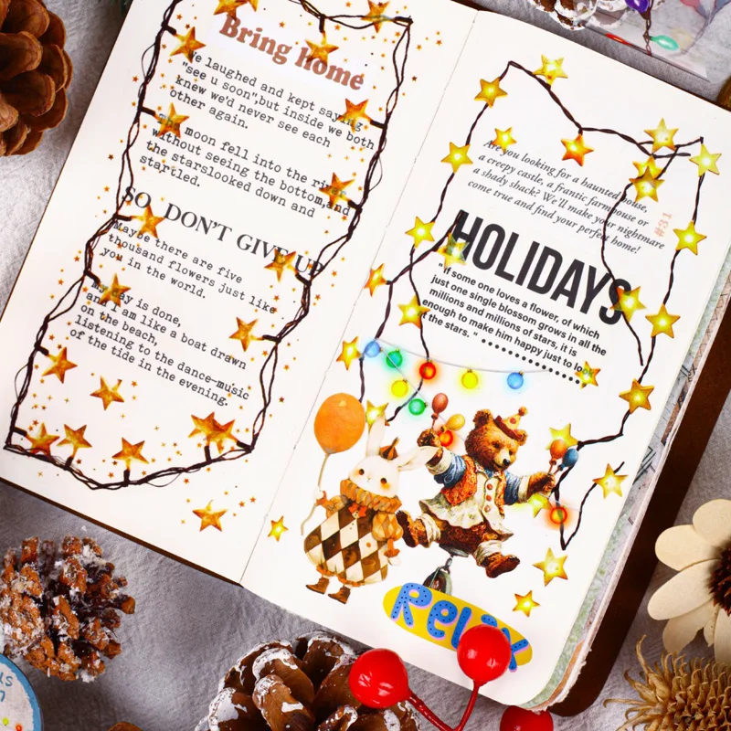 6롤 드리미 페어리 스트링 라이트 와시 테이프, 다용도 저널 배경 장식, 화려한 볼 별빛 축제 분위기 테이프