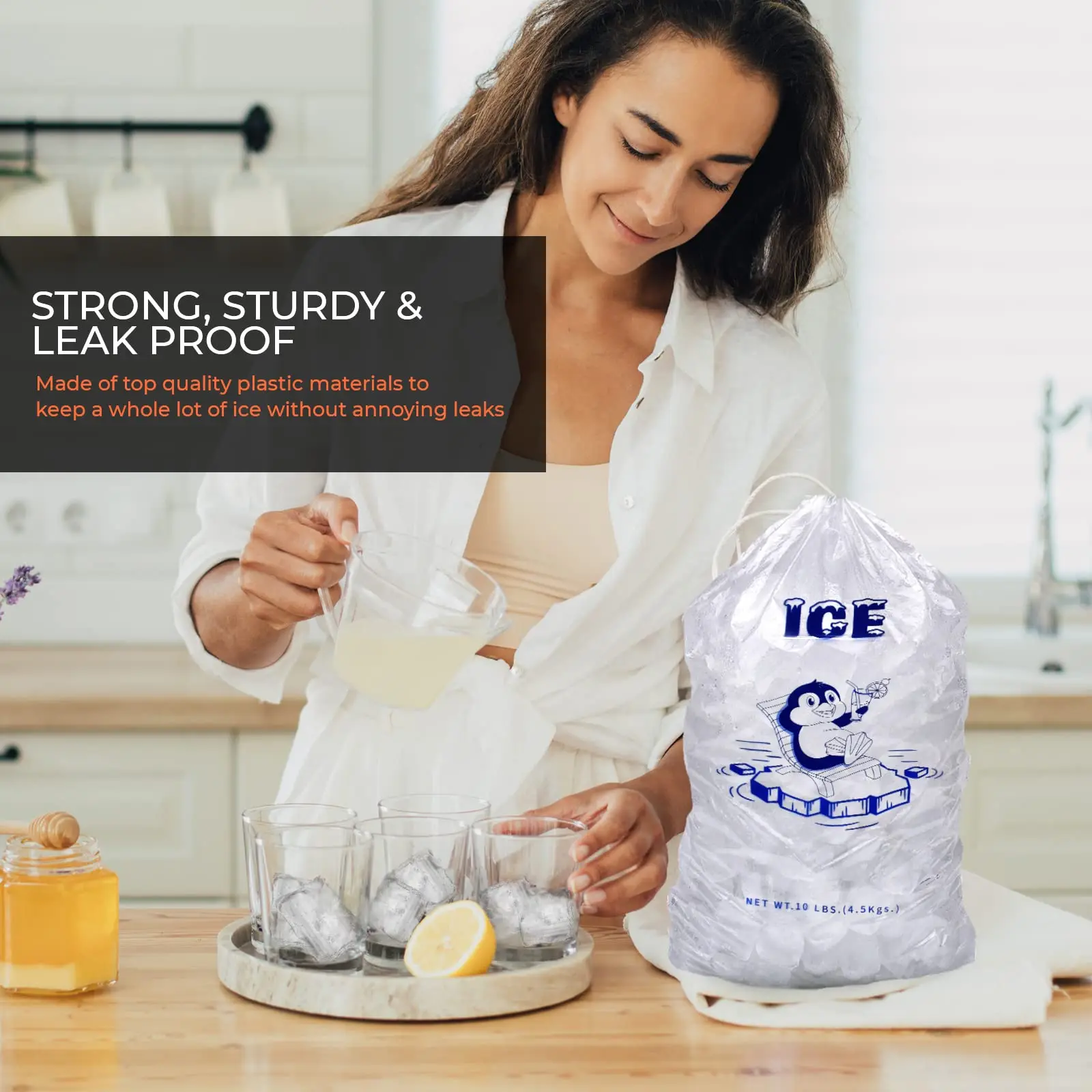 10pcs Ice Bag Durable Drawstring Closure Pack Storage Bags For BBQs Camping Food Stalls Refillable Ice Cubes Bags