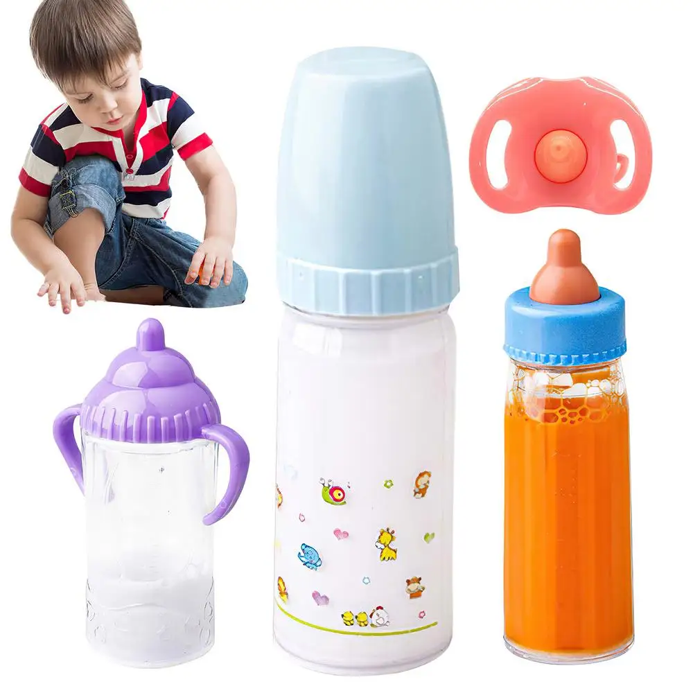 15,2 cm/9,3 cm Puppe Magische Milch Saft Flaschen Mit Schnuller Lätzchen Fit Neugeborene Puppen Kunststoff Nippel Flasche puppenhaus Spielzeug Set Reborn – Detail 7